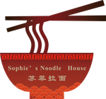 Logo for Sophie's Noodle House with a red bowl, chopsticks, and Chinese text