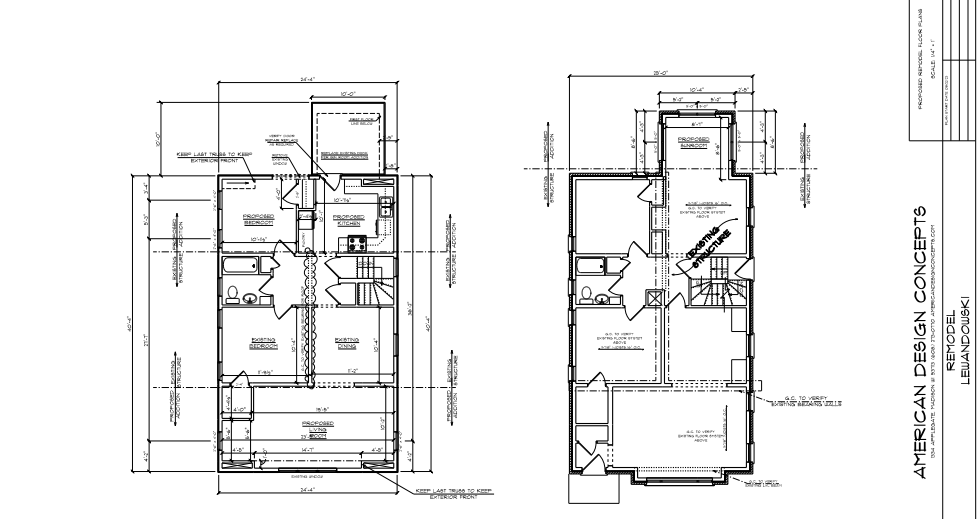 Two side-by-side black-and-white floor plans with room labels and dimensions, rotated sideways.
