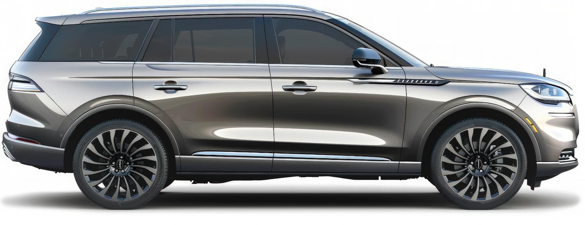 Side view of a silver SUV on a white background