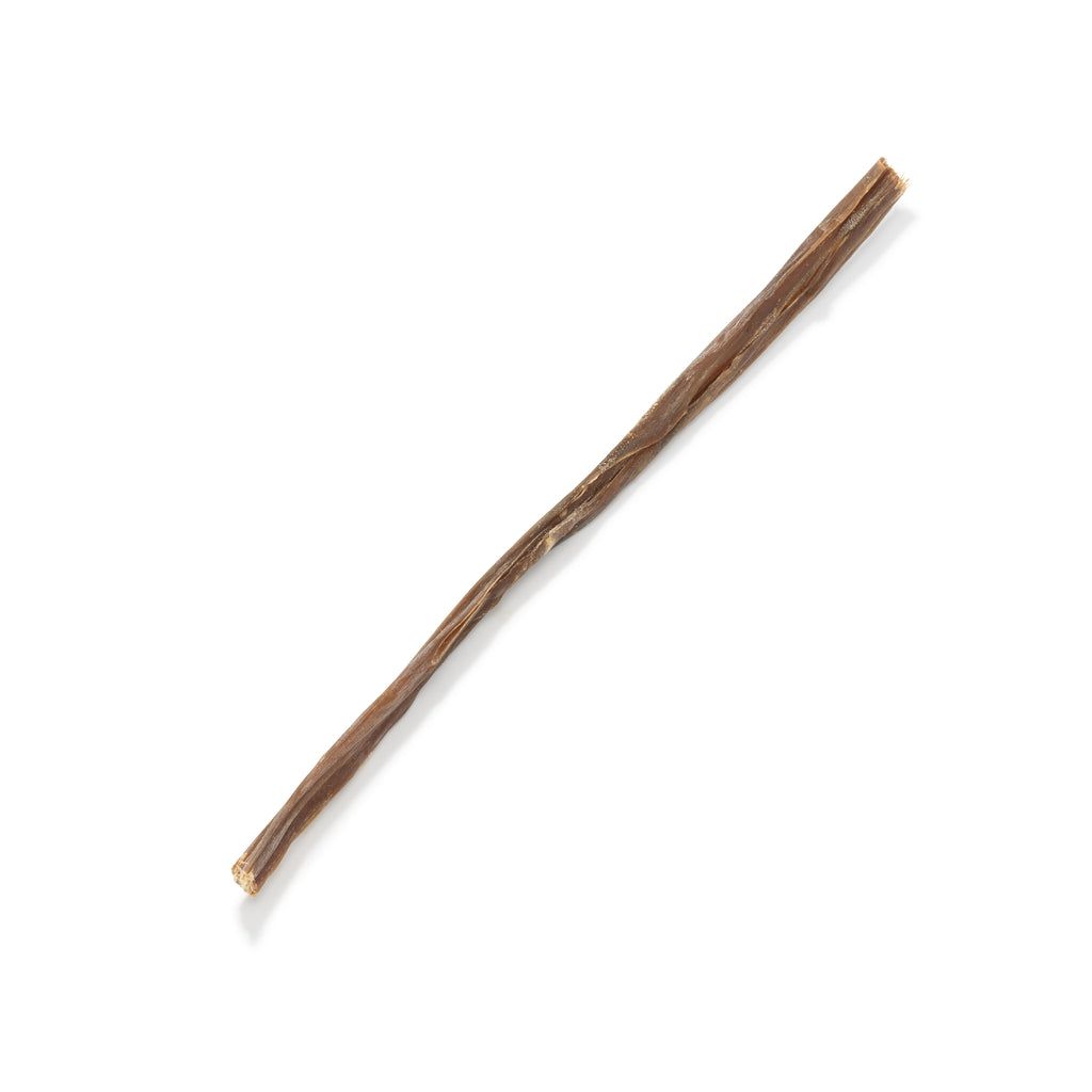 A slender brown twig or stick on a white background