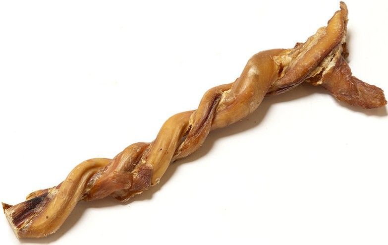 Twisted brown dog chew stick on a white background