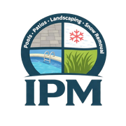 A logo featuring the letters "IPM" below a circular emblem divided into four quadrants: pools, patios, landscaping, and snow.