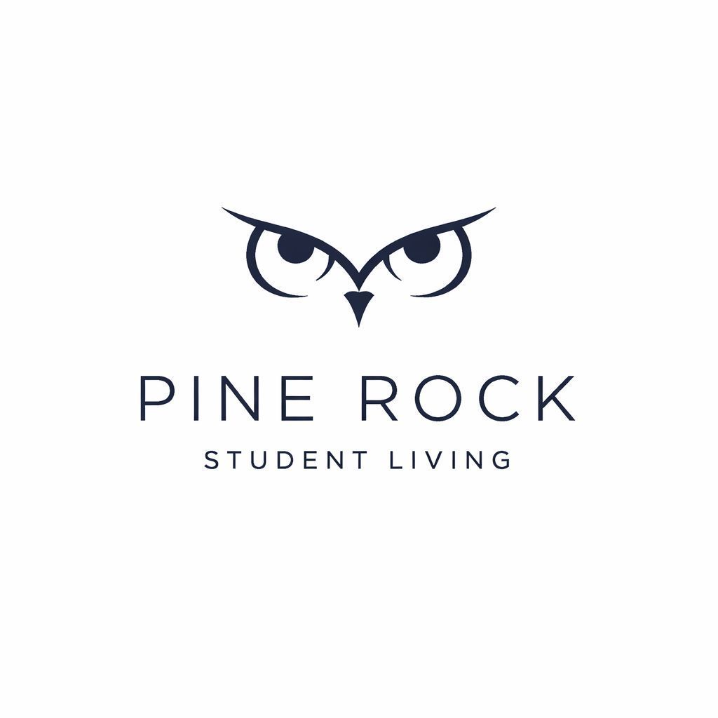 Pine Rock Student Living logo with an owl icon on a white background