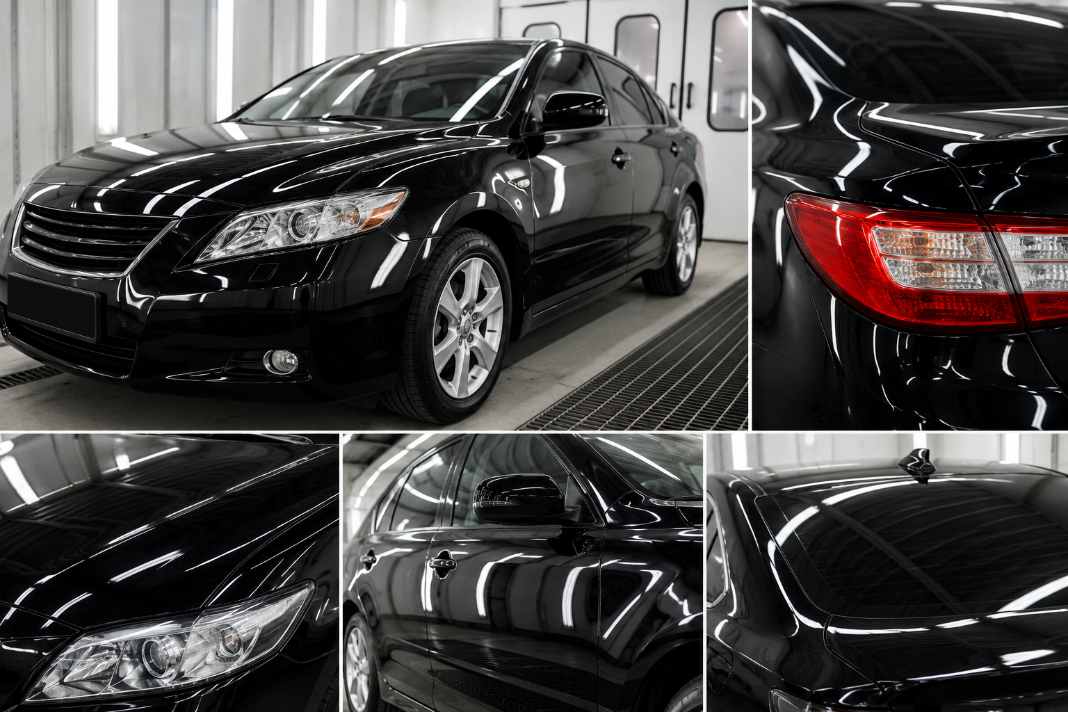 Glossy Black Sedan Detail Collage