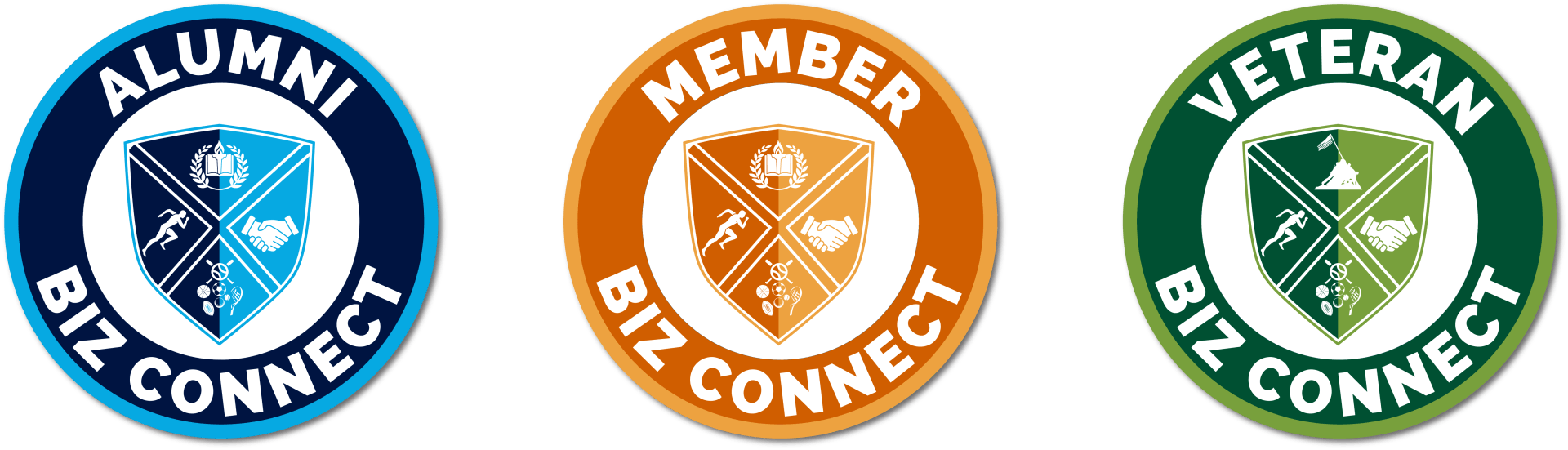 Three logos that say alumni member veteran biz connect