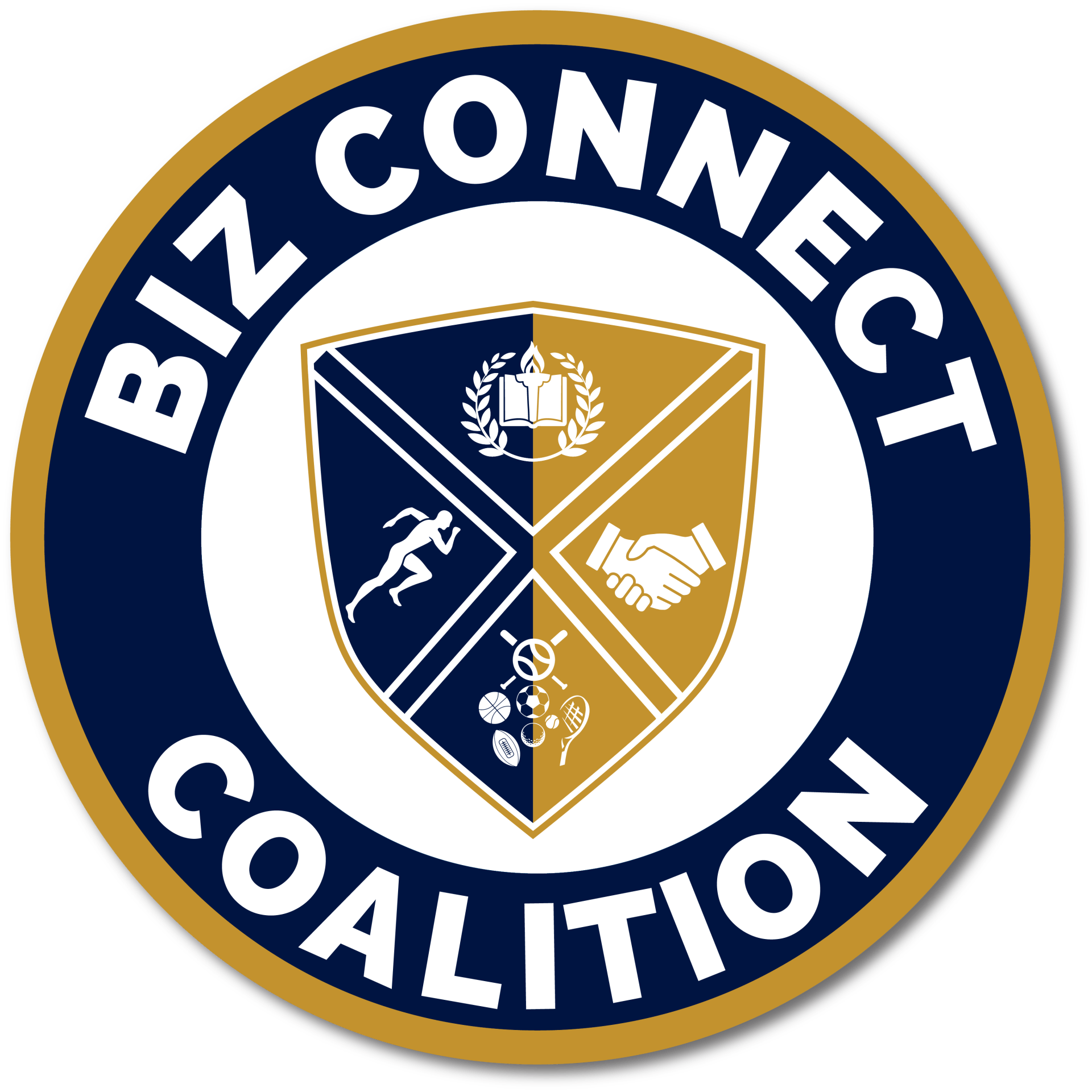 A logo for the biz connect coalition with a shield