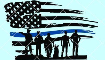 A group of police officers standing in front of an american flag.