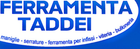Logo blu e bianco per «Ferramenta Taddei», con i servizi della ferramenta elencati qui sotto.
