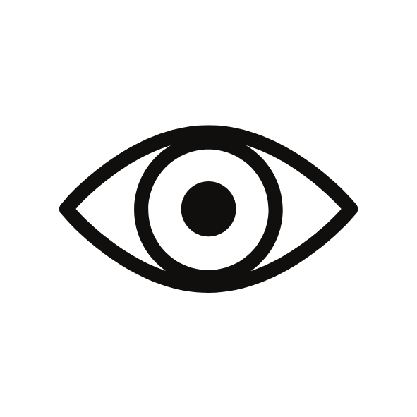 A black and white icon of an eye with a circle in the middle.