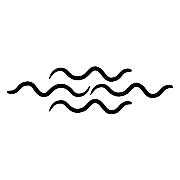 A black and white drawing of waves on a white background.