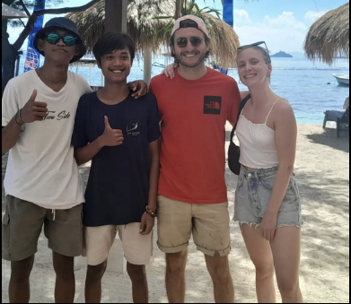 A group of young people posing for a picture on a beach