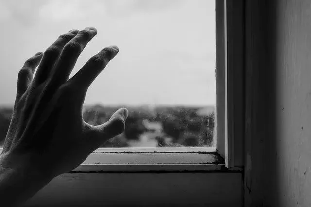 Image of hand reaching toward a window