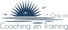 Logo met blauwe zonnestralen, vogels en de tekst