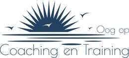 Logo met blauwe zonnestralen, vogels en de tekst