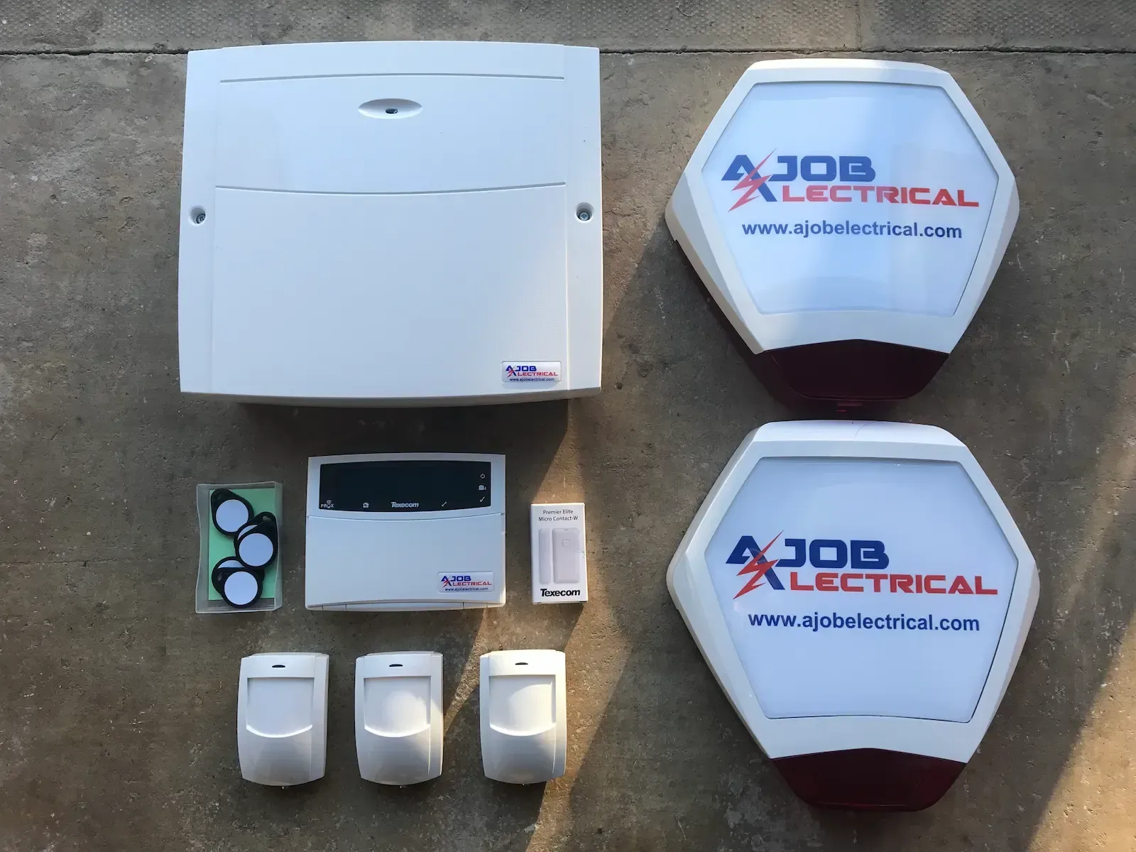 A photo of an AJOB Electrical Ltd Intruder Alarm System.