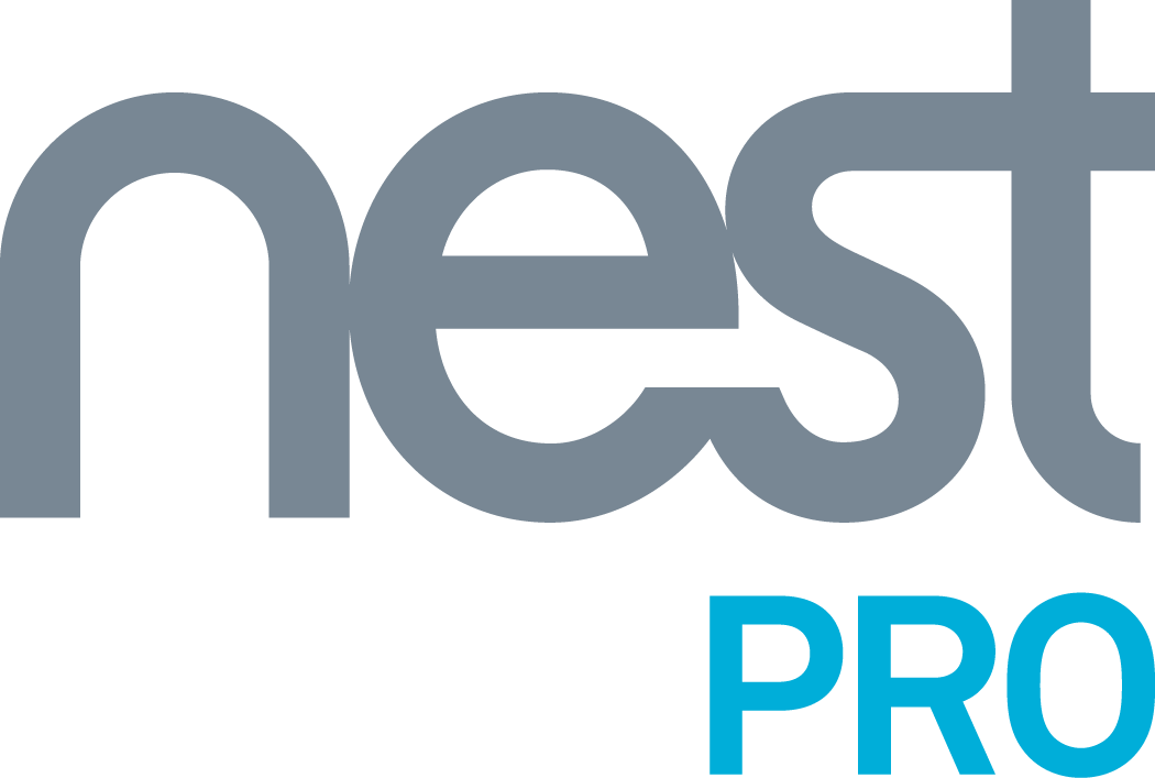 The nest pro logo is gray and blue on a white background.