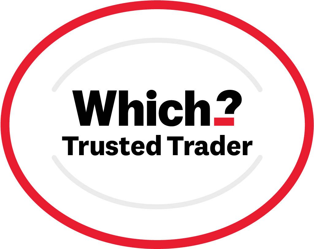A logo that says which trusted trader in a red circle.