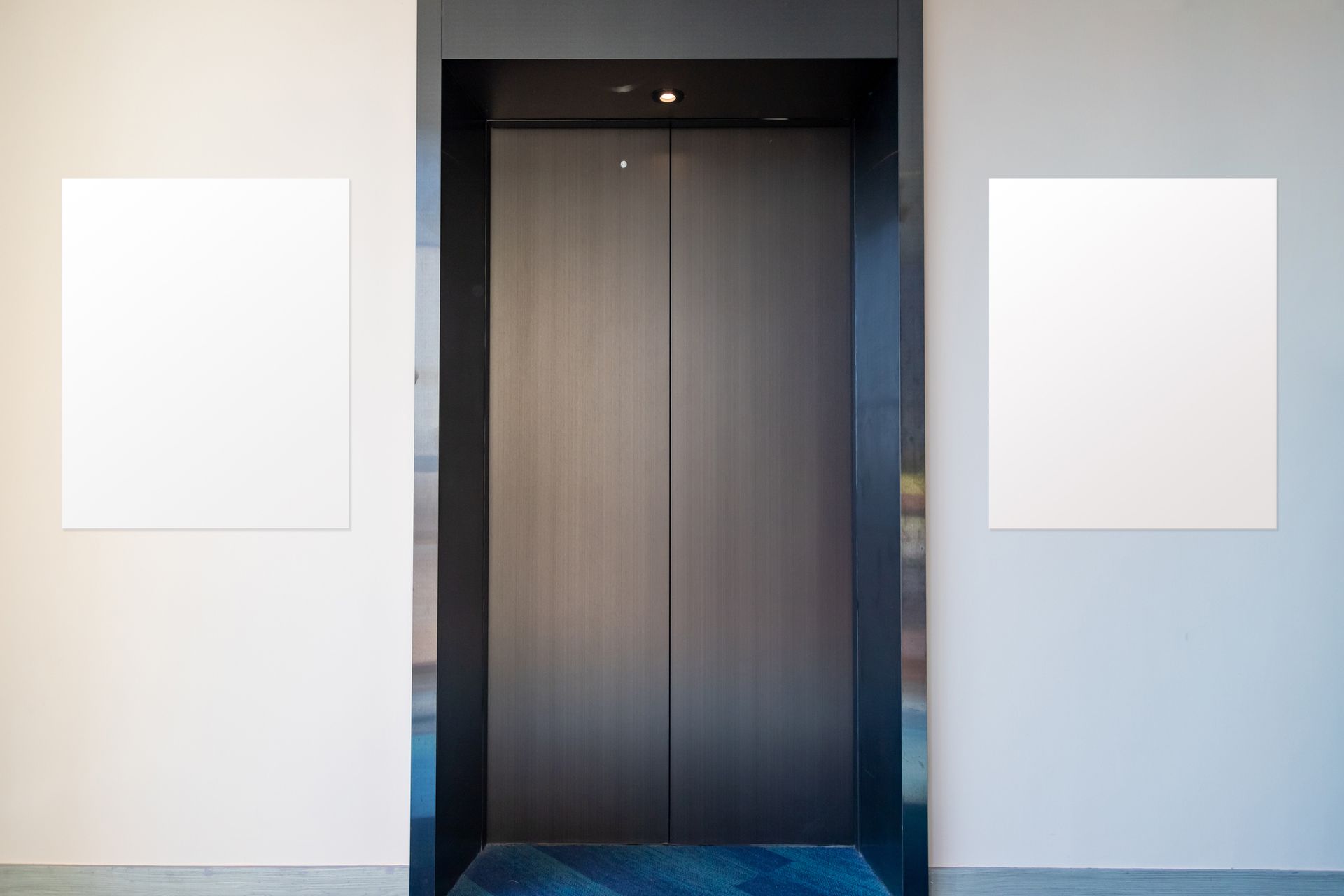Residential elevator with closed doors.
