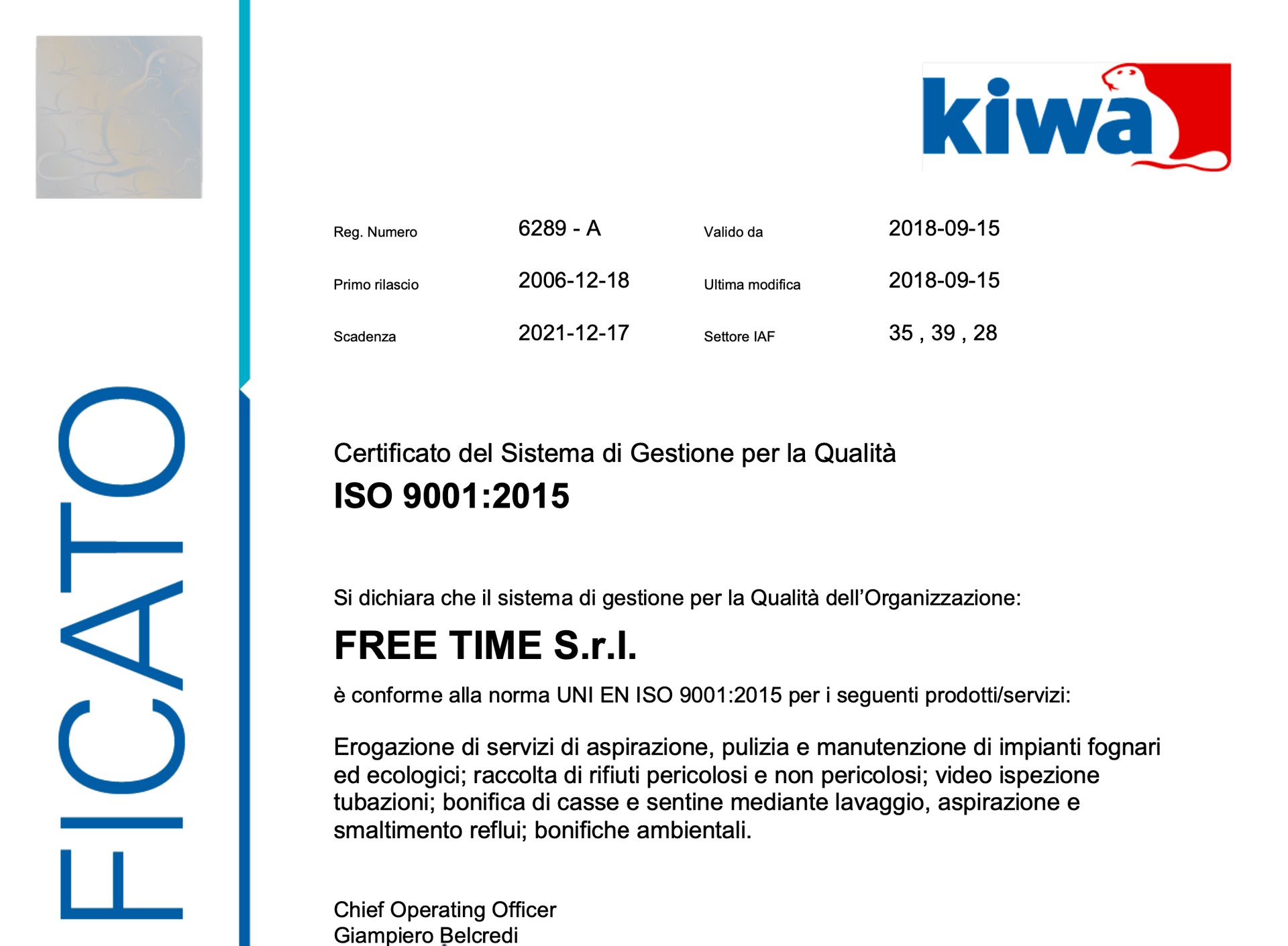 Certificazione iso 9001:2015