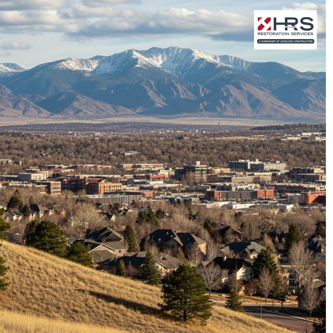 Residential neighborhood in Cherry Hills, Englewood, Colorado with mountain backdrop