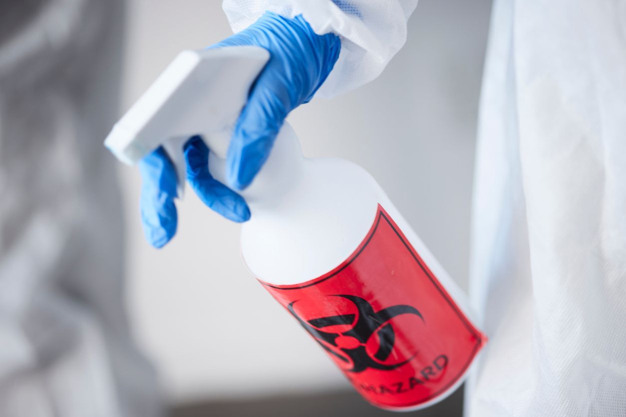 biohazard cleanup crew working at a hospital