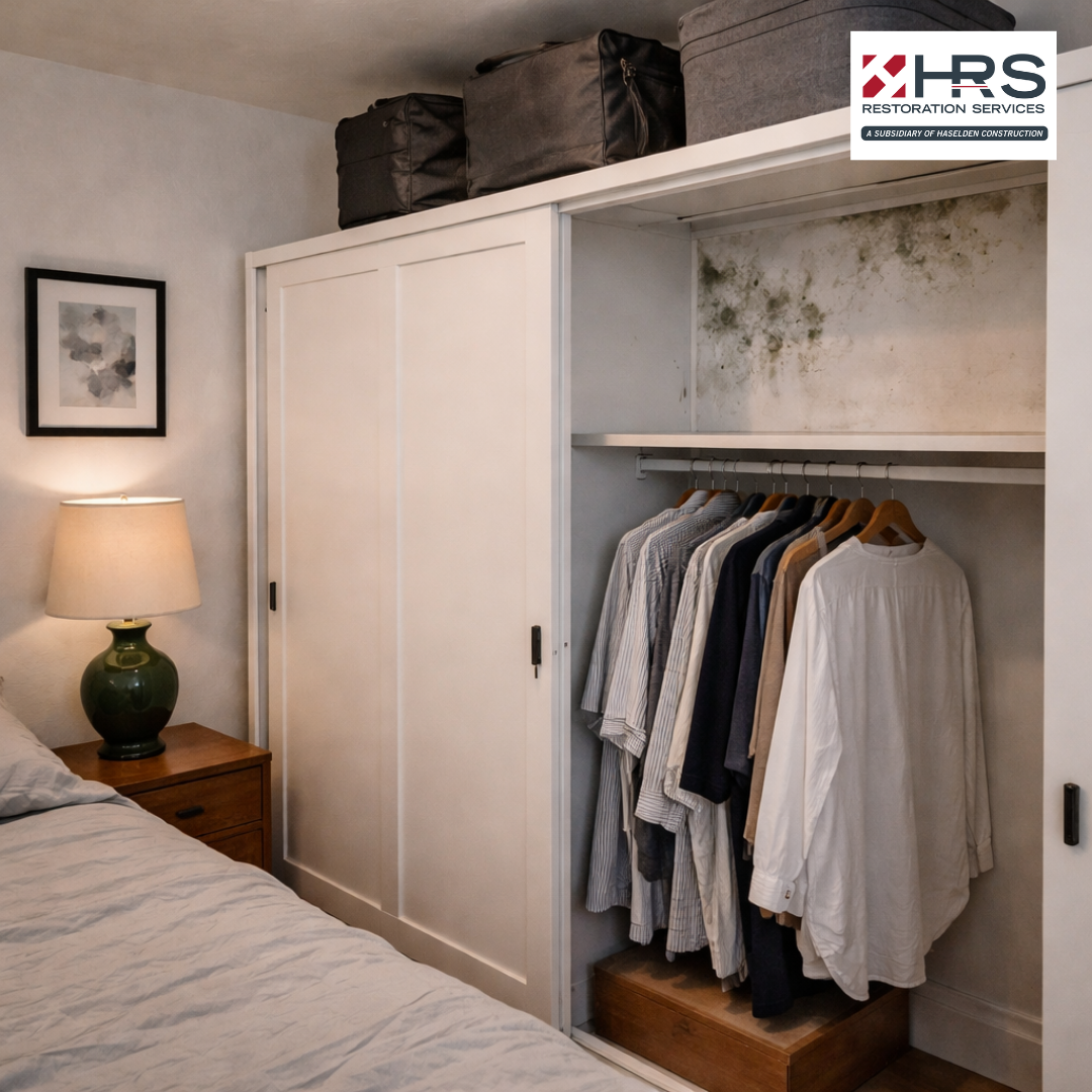 Mold growth inside a bedroom closet in an Aurora, CO home