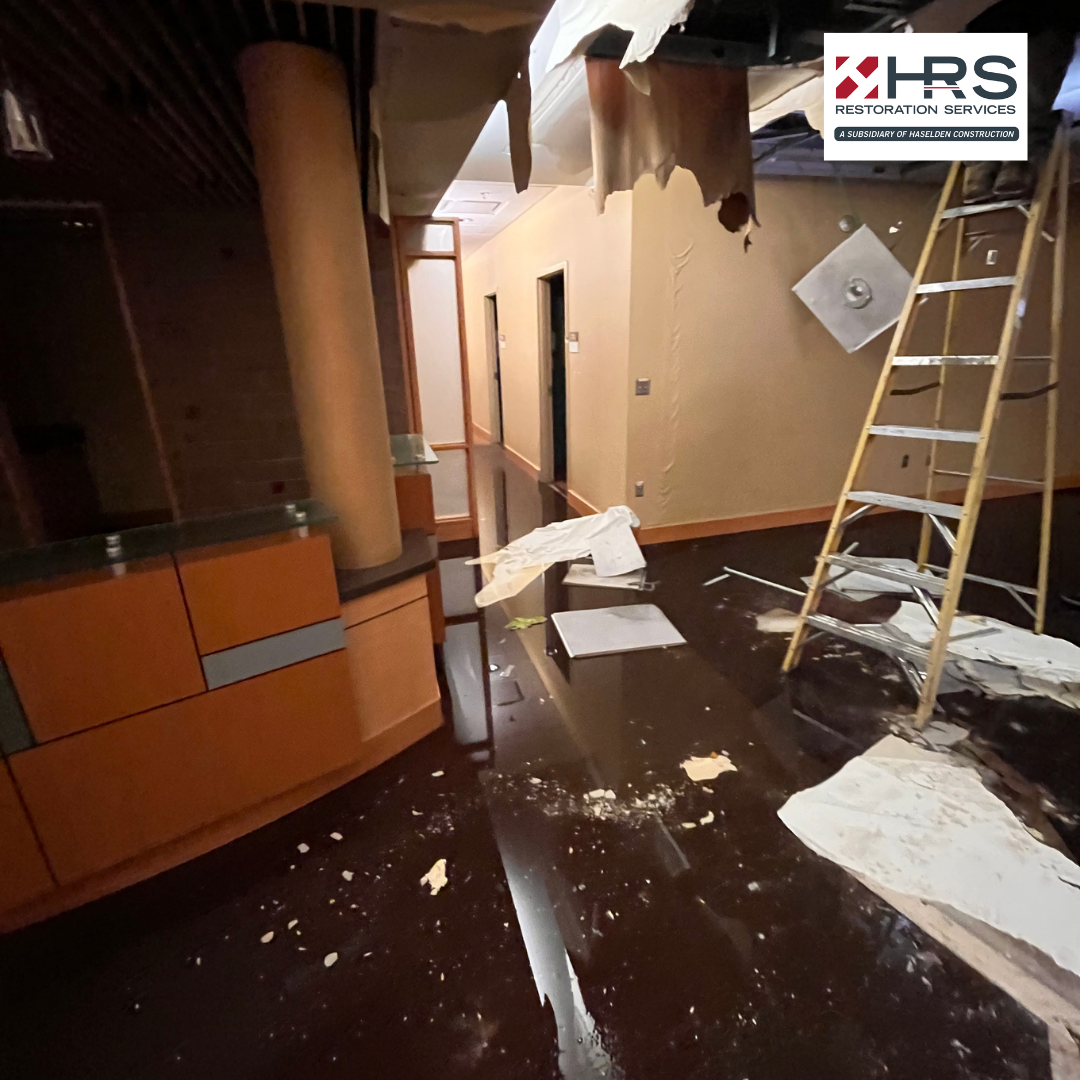Basement water damage restoration and structural drying performed by HRS Restoration Services in Englewood CO
