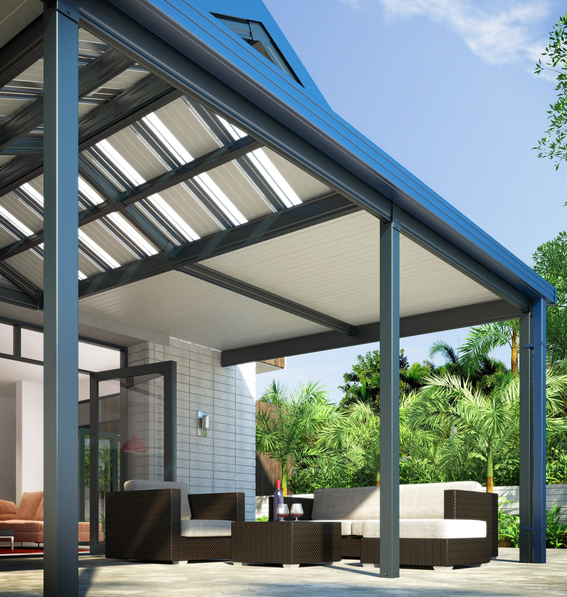 Custom Designed Awning Over Seated Patio Area — ShedPro Constructions in Darawank, NSW