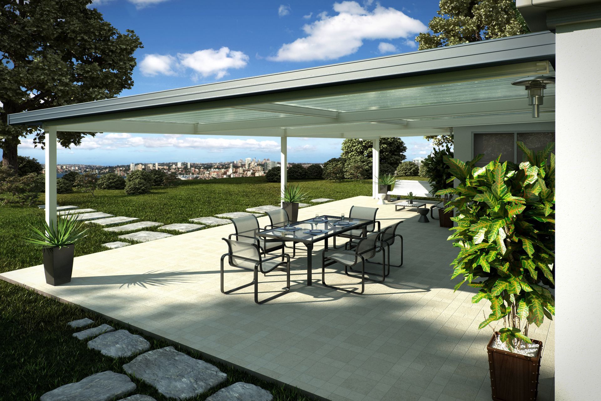 A Patio With a Table and Chairs Under a Canopy — ShedPro Constructions in Mid North Coast, NSW