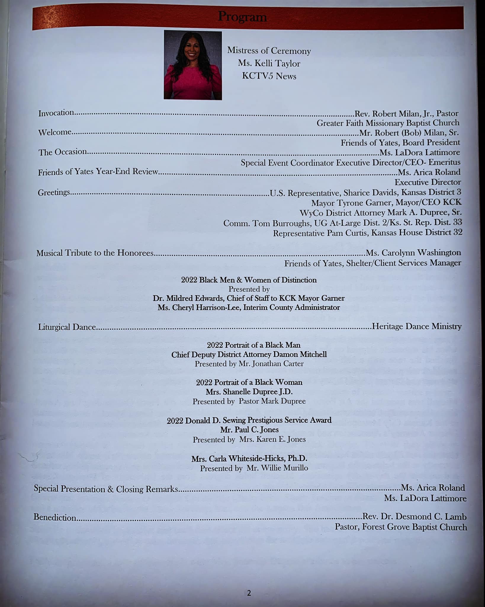 Friend of Yates 42nd Annual Black Men & Women of Distinction Awards Ceremony