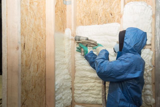 A man wearing a mask and gloves is cleaning a wall.