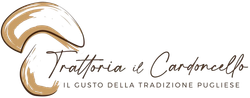 Logo for Trattoria il Cardoncello with stylized mushroom and “Il gusto della tradizione pugliese” text