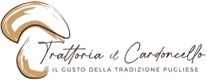 Logo for Trattoria il Cardoncello with stylized mushroom and “Il gusto della tradizione pugliese” text