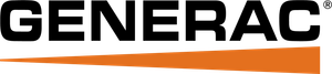 Generac logo with black text and an orange swoosh underline on a white background