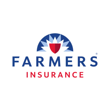 Farmers Insurance logo with blue and red text and a blue shield emblem