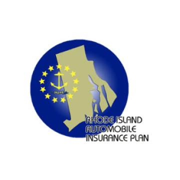 Rhode Island Auto Insurance Plan logo: blue circle with Rhode Island silhouette and yellow stars