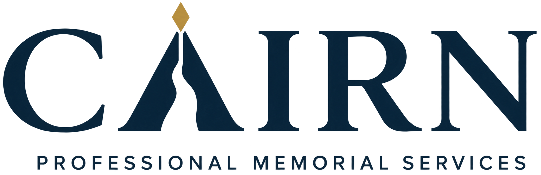 CAIRN Professional Memorial Services logo in dark blue with gold accent