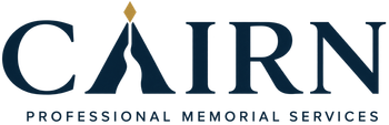 CAIRN Professional Memorial Services logo in dark blue with gold accent