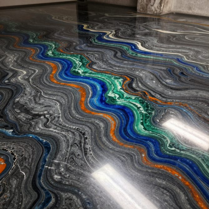 Basement Floor Design with multiple Colors 
