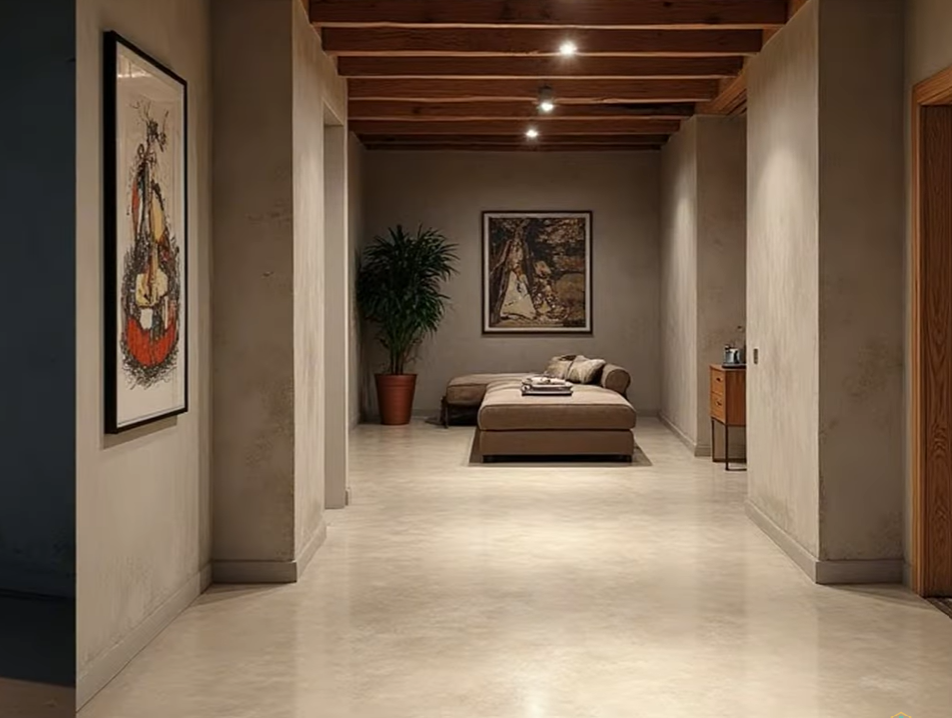 Basement Living Space with Epoxy Floor