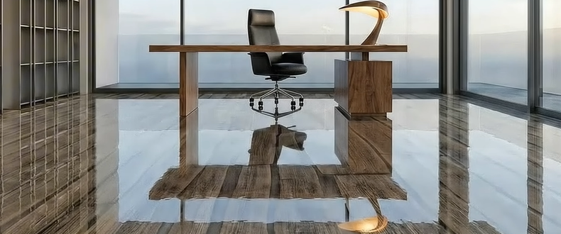 Office with Wood Look Epoxy Floor
