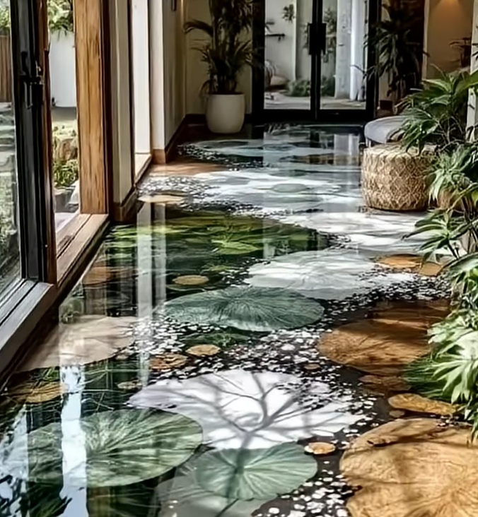 Back Patio Garden Setting with Epoxy Floor