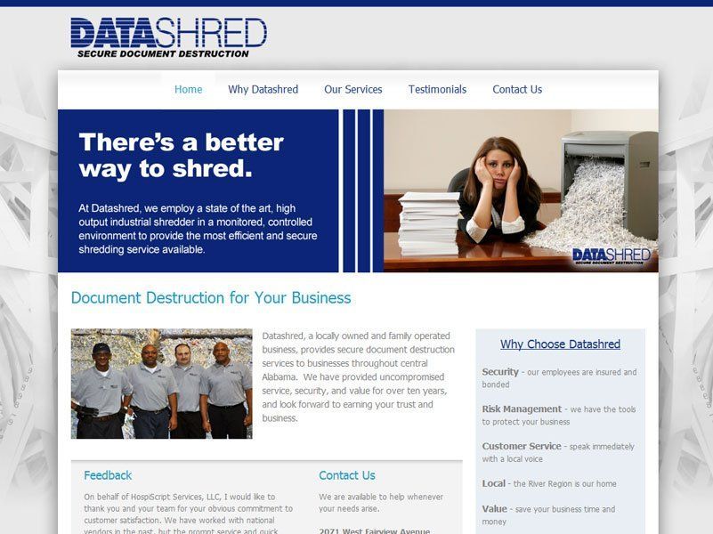 Screenshot of the Datashred website