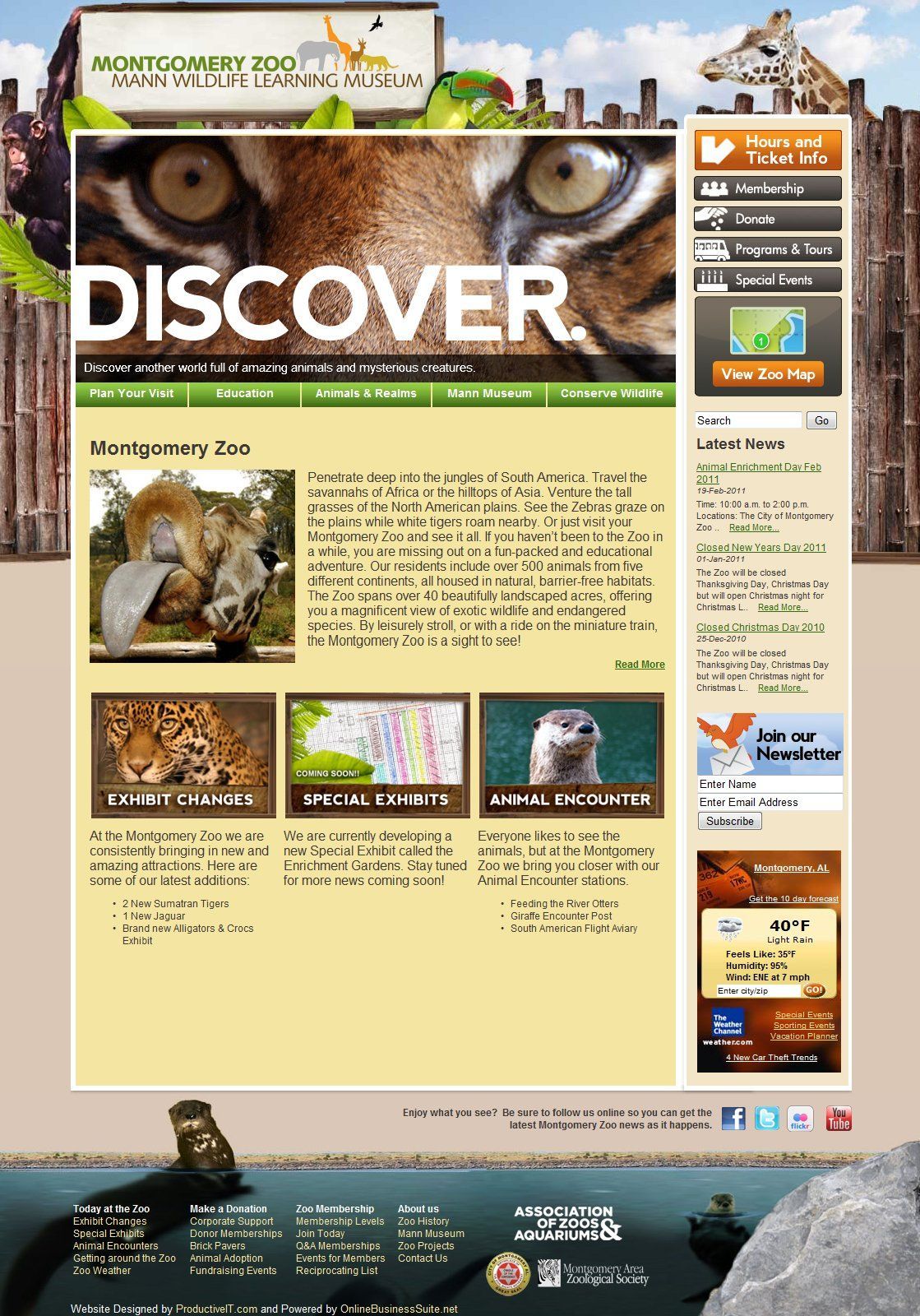 Screenshot of the Montgomery Zoo website