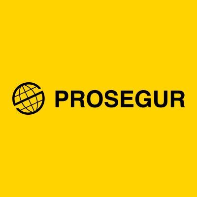 Logotipo amarillo de PROSEGUR con icono de globo terráqueo negro y texto