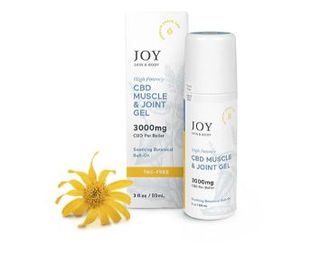 JOY CBD cream tube and box, white packaging with maroon accents, 1000 mg CBD oil formula