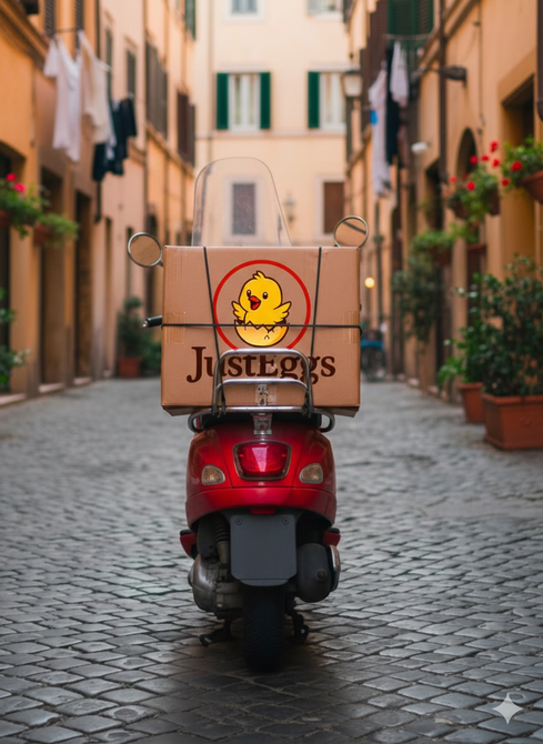 Monopattino rosso con scatola per le consegne 