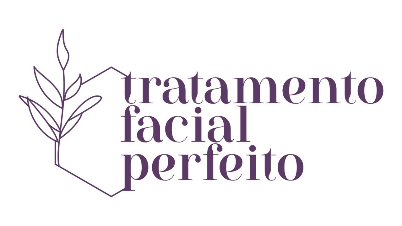 O logotipo do tratamento facial perfeito é roxo e tem uma planta.