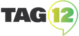 Produtora de vídeo e curso online Um logotipo para a tag 12 com um balão de fala no meio.