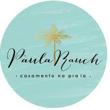 O logotipo da praia de paula é um círculo com uma palmeira.
